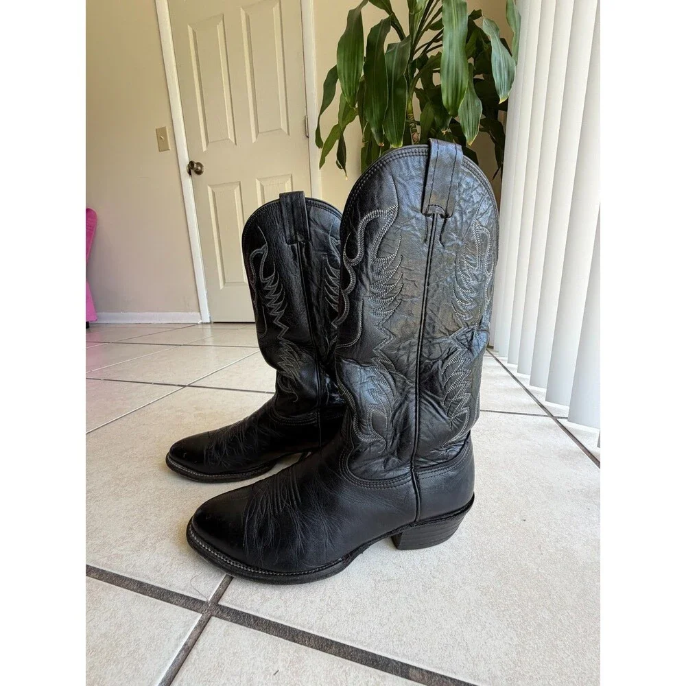 Vintage Nocona Black Leather Cowboy Boots - Men's Size 8.5 D (Style 8206)